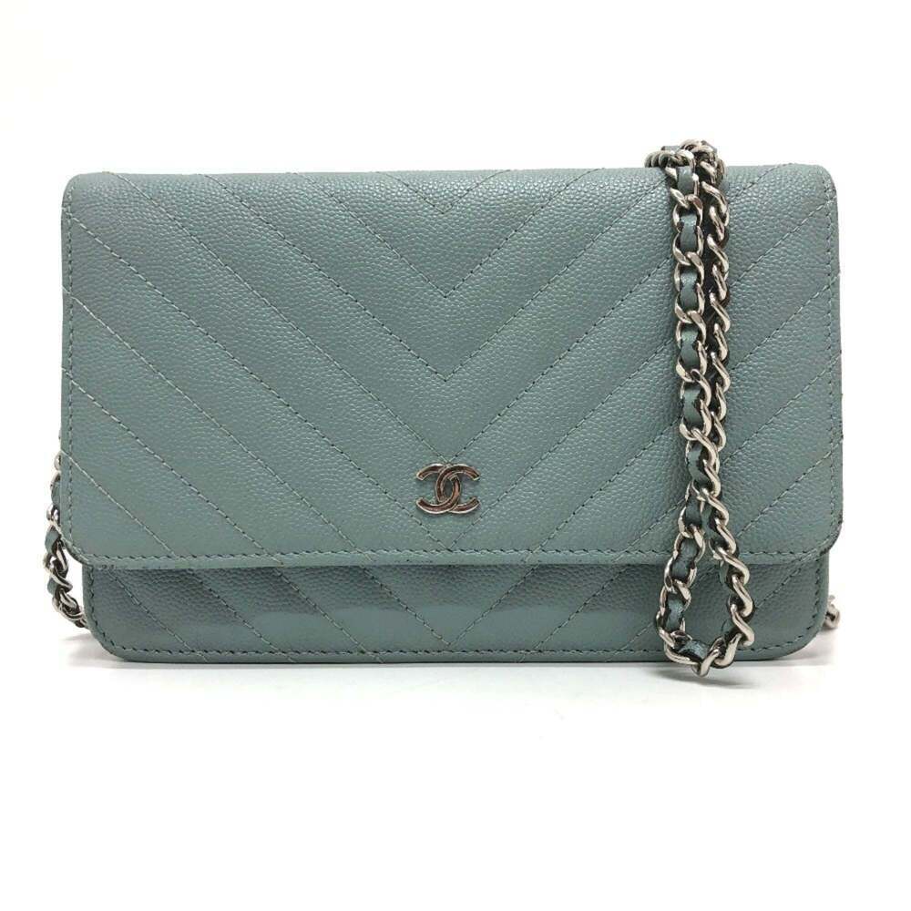 CHANEL Blue Caviar Leather Logo Wallet